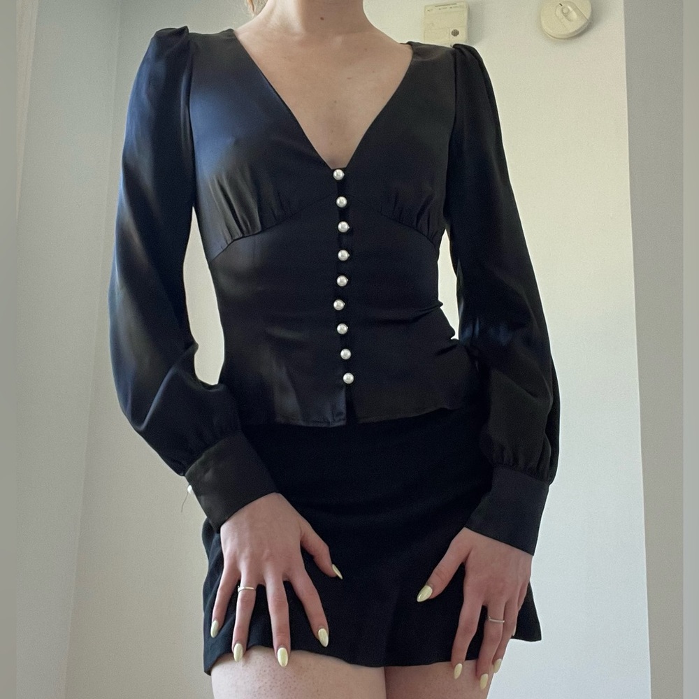 Reformation Cadence Silk Top Black Size XS